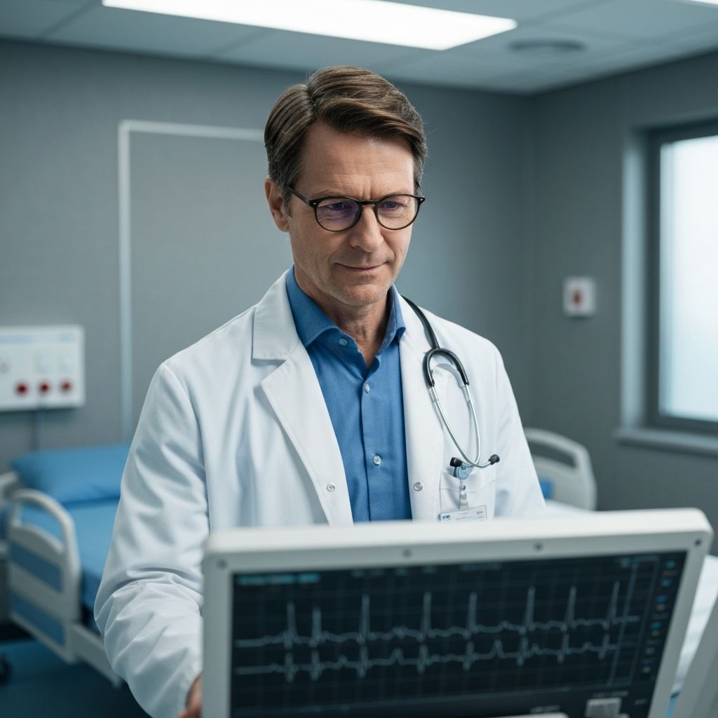 Cardiologista analisando monitor cardíaco